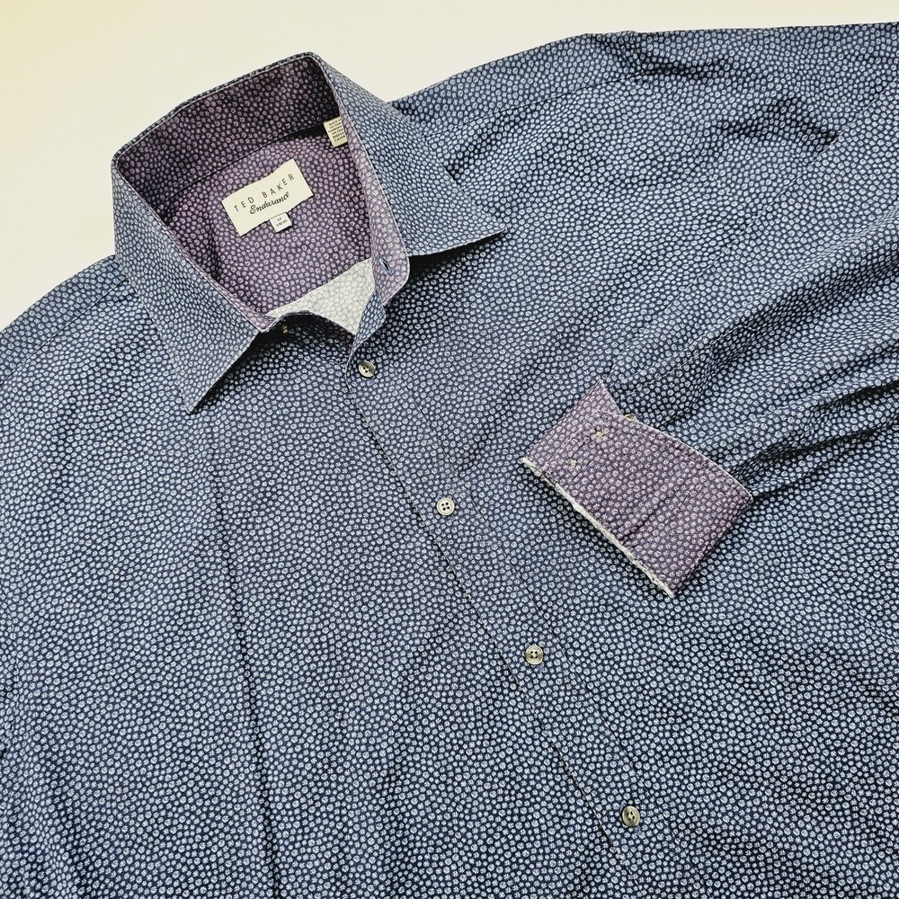 Ted Baker Endurance Mens 17 34‎ 35 Button Up Long Sleeve Contrast Blue Purple